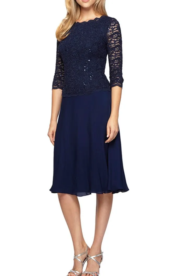 Tea-Length Dress With Sequin Lace Bodice & Chiffon Skirt