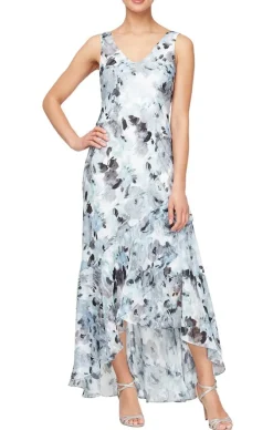 Tea-Length Floral Chiffon Jacket Dress With High/Low Tulip Hem Skirt