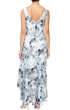 Tea-Length Floral Chiffon Jacket Dress With High/Low Tulip Hem Skirt