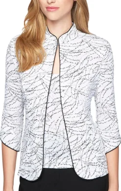 Textured Mandarin Neck Glitter Knit 3/4 Sleeve Twinset