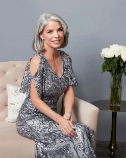 V-Neck Sequin Dress With Cold Shoulder Flutter Sleeve