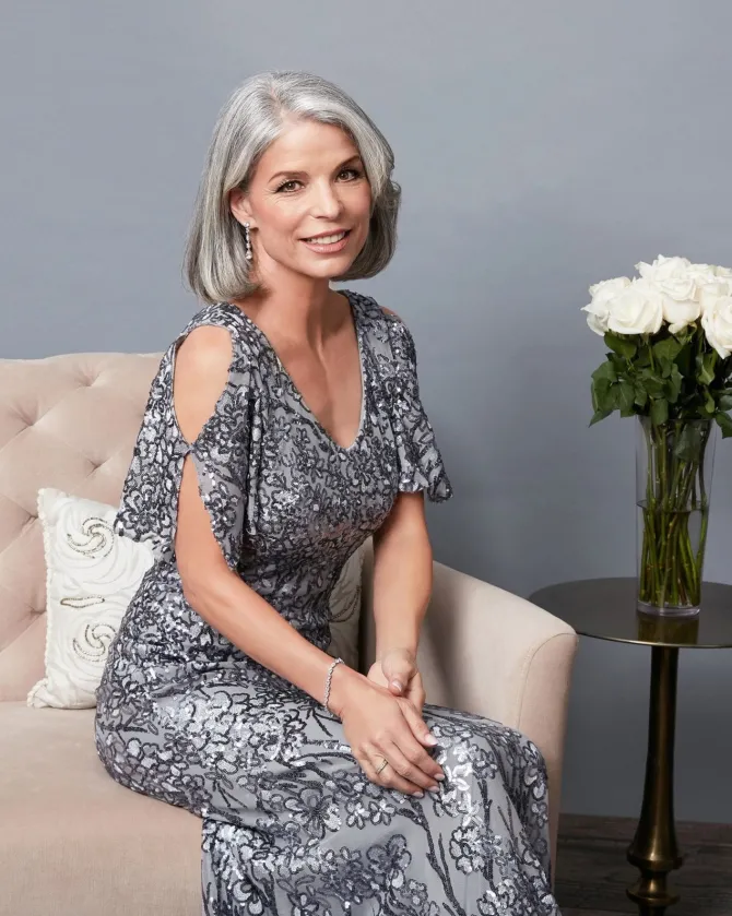 V-Neck Sequin Dress With Cold Shoulder Flutter Sleeve